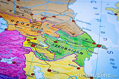 Map or cartography of Armenia and Azerbaijan Editorial Stock Photo