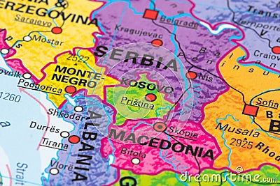 Map or cartography of Kosovo with capital Pristina Editorial Stock Photo