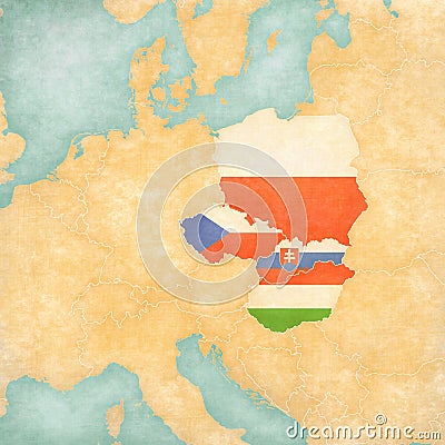 Map of Central Europe - Visegrad Group Stock Photo