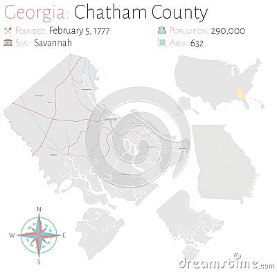 Map of Chatham County in Georgia Vector Illustration