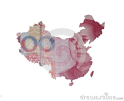 Map of China on a yuan bill Stock Photo