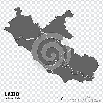 Blank map Lazio of Italy. High quality map Region Lazio with municipalities on transparent background Vector Illustration