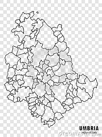 Blank map Umbria of Italy. High quality map Region Umbria with municipalities on transparent background Vector Illustration