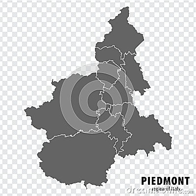 Blank map Piedmont of Italy. High quality map Region Piedmont with municipalities on transparent background Vector Illustration