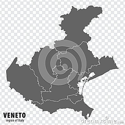 Blank map Veneto of Italy. High quality map Region Veneto with municipalities on transparent background Vector Illustration