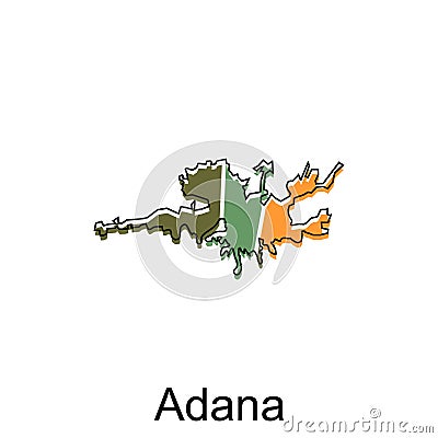 Map City of Adana design, vector template with outline graphic sketch style isolated on white background Vector Illustration