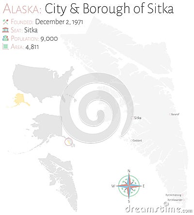 Map of City and Borough of Sitka in Alaska Vector Illustration