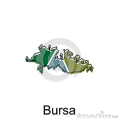 Map City of Bursa design, vector template with outline graphic sketch style isolated on white background Vector Illustration