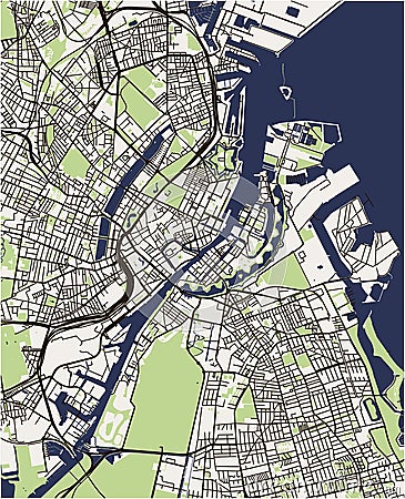 Map of the city of Copenhagen, Denmark Vector Illustration