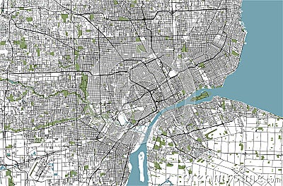 Map of the city of Detroit, Michigan, USA Vector Illustration