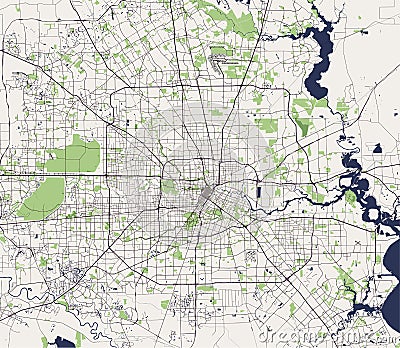 Map of the city of Houston, U.S. state of Texas, USA Vector Illustration