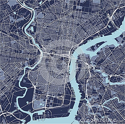 Map of the city of Philadelphia, Pennsylvania, USA Vector Illustration