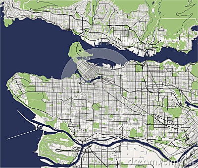 Map of the city of Vancouver , Canada Vector Illustration