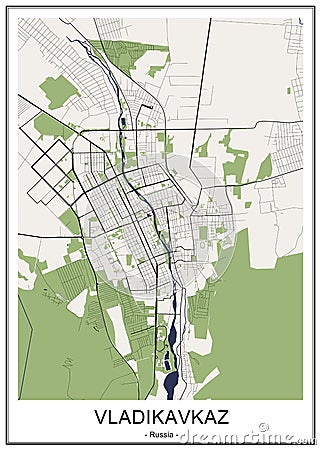 Map of the city of Vladikavkaz, Russia Stock Photo