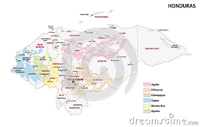 Map of the coffee growing regions of Honduras Vector Illustration