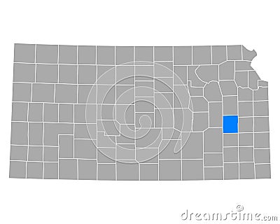 Map of Coffey in Kansas Vector Illustration