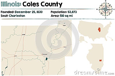 Map of Coles County in Illinois Vector Illustration