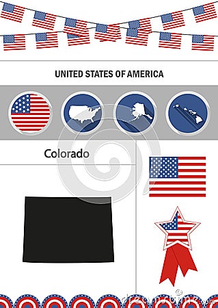 Map of Colorado. Set of flat design icons nfographics elements w Vector Illustration