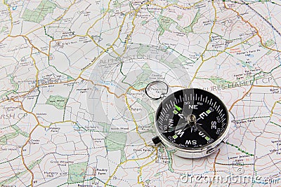 Map and compass Stock Photo