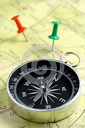 Map and compass Stock Photo