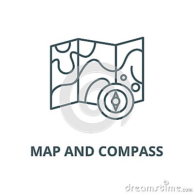Map and compass vector line icon, linear concept, outline sign, symbol Vector Illustration