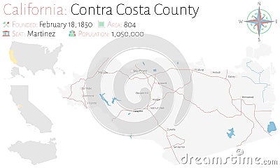 Map of Contra Costa County in California Vector Illustration