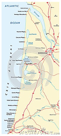 Map Cote D Argent, French Coastal Strip On The Atlantic Ocean Cartoon ...