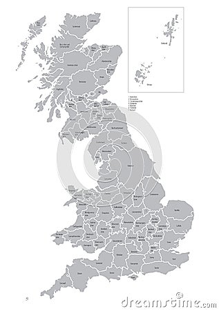 Map of counties of Great Britain Vector Illustration