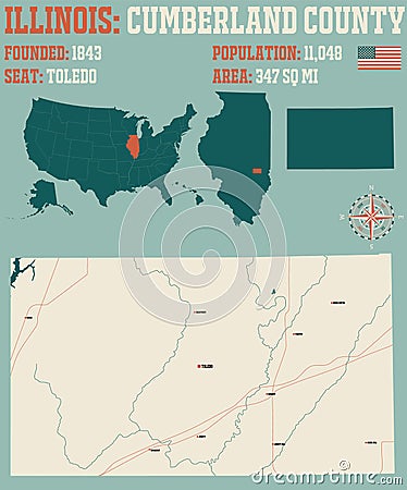 Map of Cumberland County in Illinois Vector Illustration