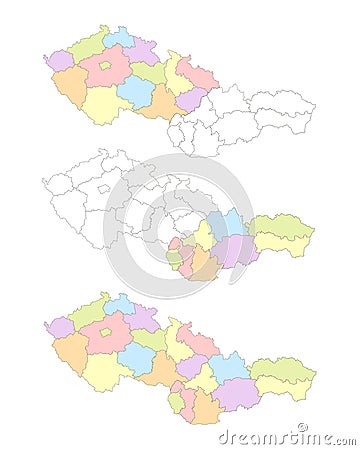 Map of Czechoslovakia divided to administrative divisions, Czech and Slovakia state blank Vector Illustration