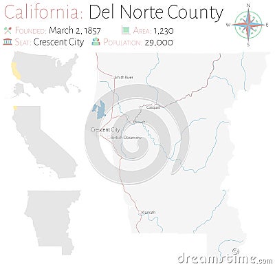 Map of Del Norte County in California Vector Illustration