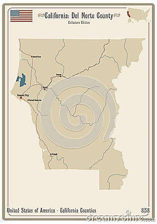 Map of Del Norte County in California Vector Illustration