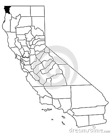 Map of del Norte County in California state on white background. single County map highlighted by black colour on California map. Stock Photo