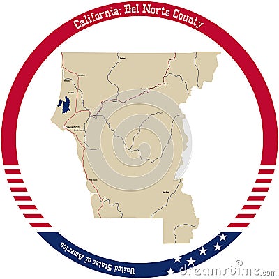 Map of Del Norte County in California, USA Vector Illustration