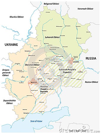 Map of the disputed Donbass region between Ukraine and Russia Vector Illustration