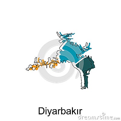 Map of Diyarbakir illustration design. Turkey World Map International vector template Vector Illustration