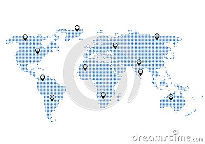 Map with dot and location markers Stock Photo