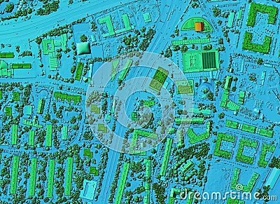 Map of elevation of a city urban area with roads and junctions for GIS and planning usage Stock Photo