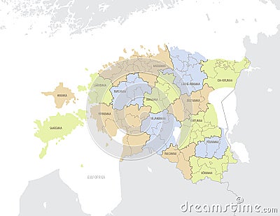 Map of Estonia with administrative divisions and location of the country in Europe, detailed vector illustration Vector Illustration