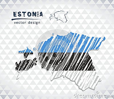 Map of Estonia with hand drawn sketch map inside. Vector illustration Vector Illustration