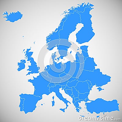 Blue map of Europe - political borders Stock Photo