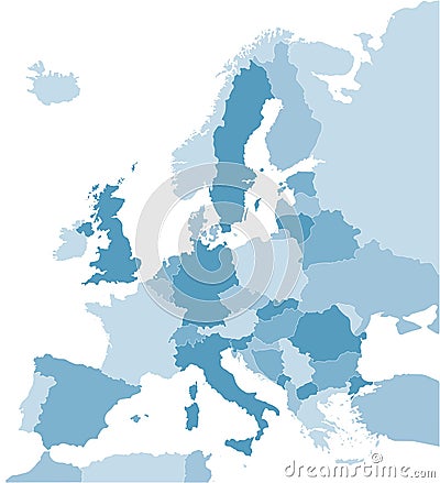 Map of Europe in blue Stock Photo