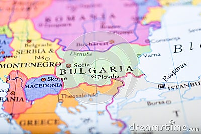 Map of Europe centered on Bulgaria Stock Photo