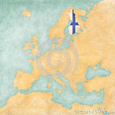 Map of Europe - Finland Vintage Series Stock Photo