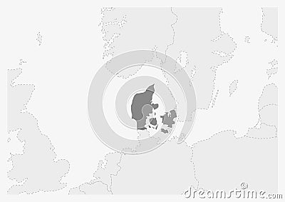 Map of Europe with highlighted Denmark map Vector Illustration