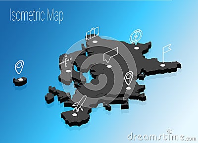 Map Europe isometric concept. Vector Illustration