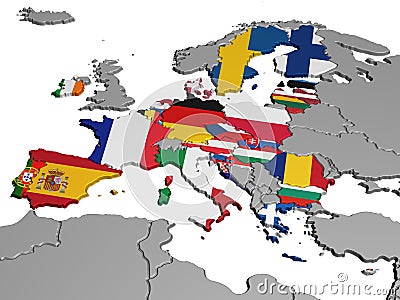 Map of Europe in National Colors Stock Photo