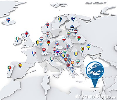 Map of Europe with national flags Stock Photo