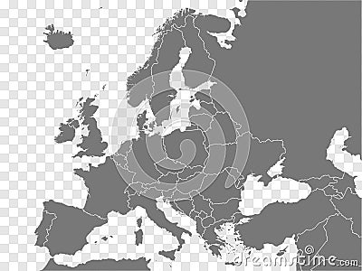 Map Europe vector. Gray similar Europe map blank vector on transparent background. Gray similar Europe map Vector Illustration