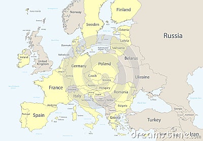 Map of the European Union with neighboring states Vector Illustration